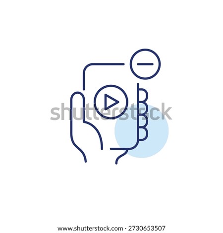 Play button on phone, minus symbol. Video removed, game cancelled. Pixel perfect, editable stroke vector icon