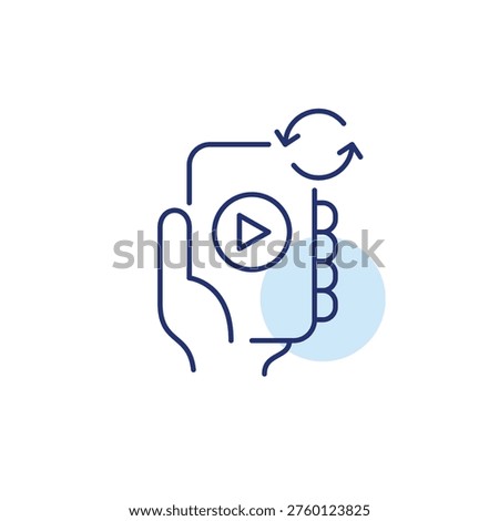 Play button on phone and renew arrows. Mobile game update, app refresh, digital play renewal. Pixel perfect, editable stroke vector icon