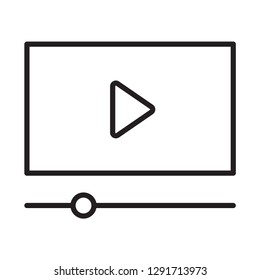 Play button on screen thin line on white background icon - Vector 