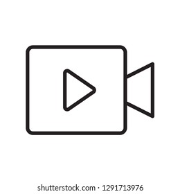 Play button on screen thin line on white background icon - Vector 