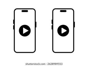Play button on smartphone screen icon. Streaming video on mobile phone display sign symbol
