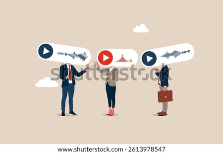 Play button on a voice message. Have lively discussion. Productive dialogue or conversation between. Flat vector illustration. 