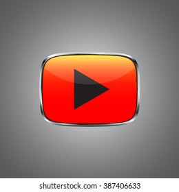 the play button Orange color Icon Isolated Background red