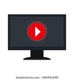 Play button over monitor of computer, vector illustration
