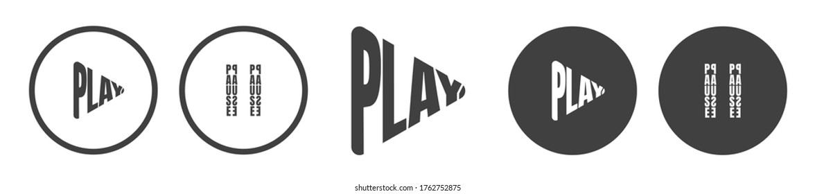 Play button and Pause button icon, made from text warp vector illustration isolated on white background.