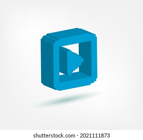 play button pixel symbol sign vector logo isolated 3d