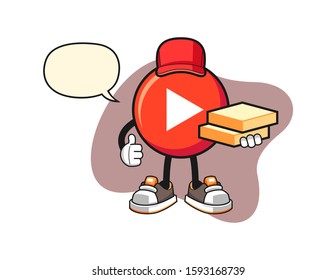 Play button pizza delivery with speech bubble cartoon. Mascot Character vector.