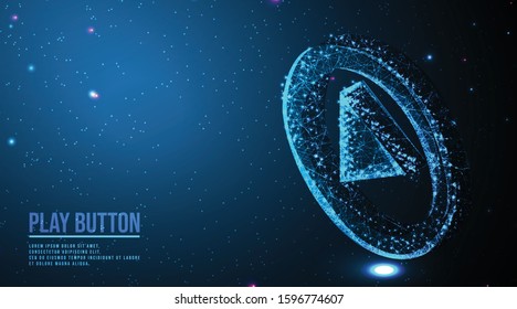 Play button. Playing video / music streaming.  abstract low poly wireframe mesh design. from connecting dot and line. vector illustration.futuristic design on dark blue background