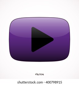 Play button purple color. Rounded square web button isolated.