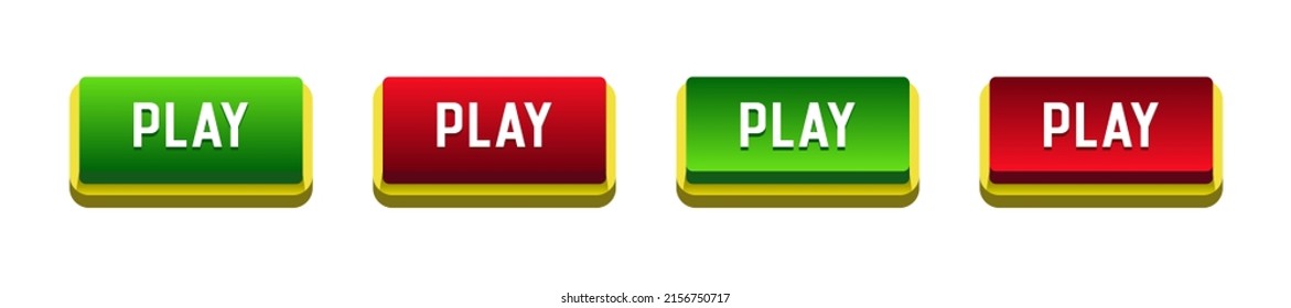 Play button. Red and green 3d buttons Play. Vector clipart isolated on white background.