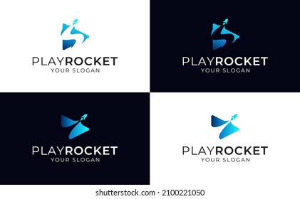 Play button rocket launch logo
