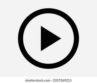 Play Button Round Icon Music Audio Video Movie Media Control Circle Circular App Web Interface Playing Player Black White Line Shape Vector Sign Symbol