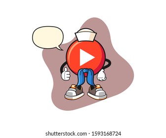 Play button sailor man with speech bubble cartoon. Mascot Character vector.
