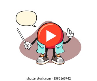 Play button scientist professor with speech bubble cartoon. Mascot Character vector.