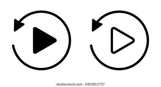 Play button set icons, playback button signs, restart video audio player navigate symbol, reset replay symbol – stock vector