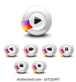 Play button set (music knob) with chrome and color wings 