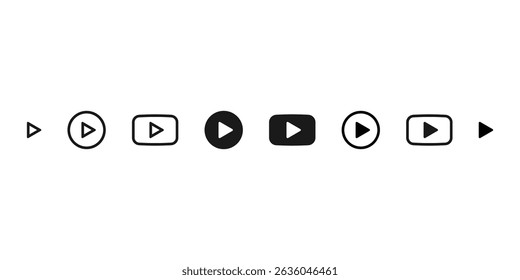 Play button set. Music player button. Audio player control icons. Video start icon set. Vector play button isolated set.