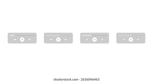 Play button set. Music player button. Audio player control icons. Video start icon set. Vector play button isolated set with timeline.
