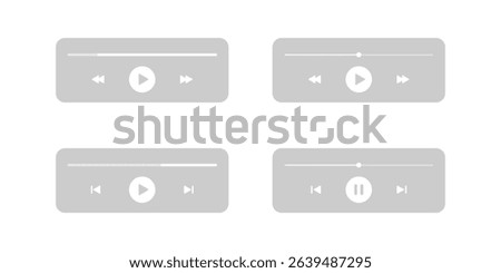 Play button set. Music player button. Audio player control icons. Video start icon set. Vector play button isolated set with timeline.