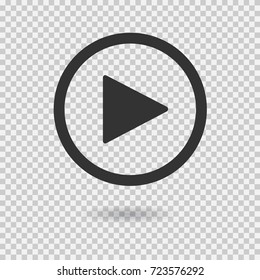 Play button with shadow on transparent background. Isolated sign for web. Vector icon.