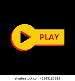 Play button sign. 3D Extruded Yellow Icon with Red Sides a Black background. Illustration.