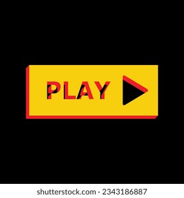Play button sign. 3D Extruded Yellow Icon with Red Sides a Black background. Illustration.
