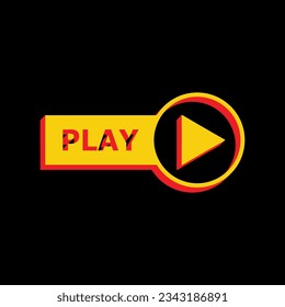 Play button sign. 3D Extruded Yellow Icon with Red Sides a Black background. Illustration.