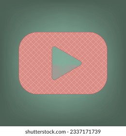 Play button sign. Apricot Icon with Brick Red parquet floor graphic pattern on a Ebony background. Feldgrau. Green. Illustration.