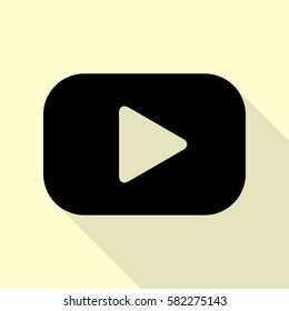 Play button sign. Black icon with flat style shadow path on cream background.