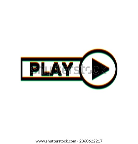 Play button sign. Black Icon with vertical effect of color edge aberration at white background. Illustration.