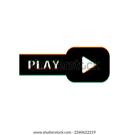 Play button sign. Black Icon with vertical effect of color edge aberration at white background. Illustration.