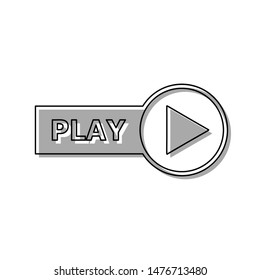 Play button sign. Black line icon with gray shifted flat filled icon on white background. Illustration.