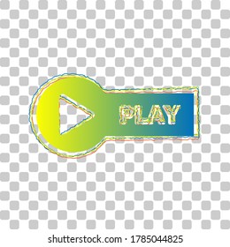 Play button sign. Blue to green gradient Icon with Four Roughen Contours on stylish transparent Background. Illustration.