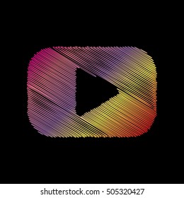 Play button sign. Coloful chalk effect on black backgound.