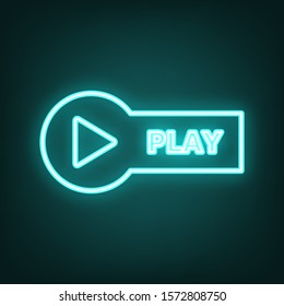 Play button sign. Cyan neon icon in the dark. Bluring. Luminescence. Illustration.