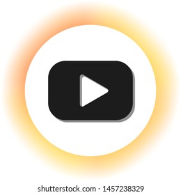 Play button sign. Dark icon with shadow on the glowing circle button. Illustration.