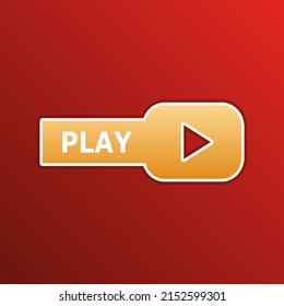 Play button sign. Golden gradient Icon with contours on redish Background. Illustration.