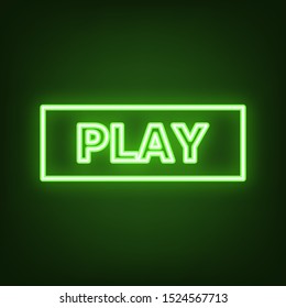 Play button sign. Green neon icon in the dark. Blurred lightening. Illustration.