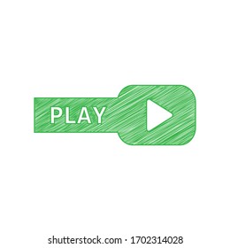 Play button sign. Green scribble Icon with solid contour on white background. Illustration.