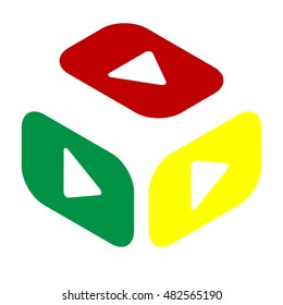 Play button sign. Isometric style of red, green and yellow icon.