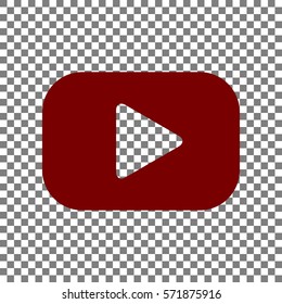 Play button sign. Maroon icon on transparent background.