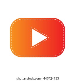 Play button sign. Orange applique isolated.