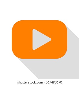 Play button sign. Orange icon with flat style shadow path.