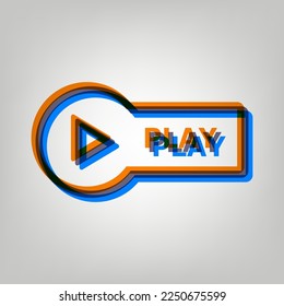 Play button sign. Stroked Icon in orange, azure and old lavender Colors at gray Background. Illustration.