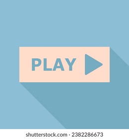 Play button sign. Unbleached silk Icon with very long shadow at dark sky blue background. Illustration.