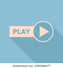 Play button sign. Unbleached silk Icon with very long shadow at dark sky blue background. Illustration.