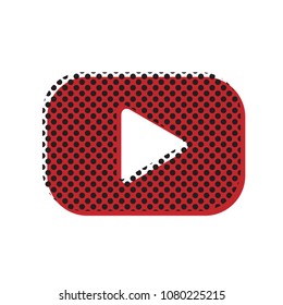 Play button sign. Vector. Brown icon with shifted black circle pattern as duplicate at white background. Isolated.