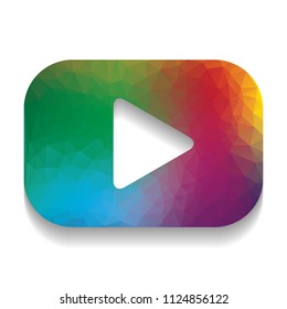 Play button sign. Vector. Colorful icon with bright texture of mosaic with soft shadow on white background. Isolated.