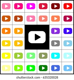 Play button sign. Vector. Felt-pen 33 colorful icons at white and black backgrounds. Colorfull.