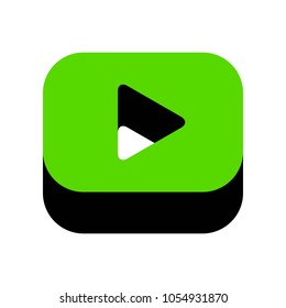 Play button sign. Vector. Green 3d icon with black side on white background. Isolated.